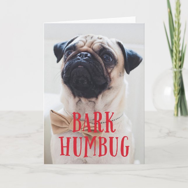 Bark Humbug Cute Puppy Dog | Holiday Photo Folded Card (Front)