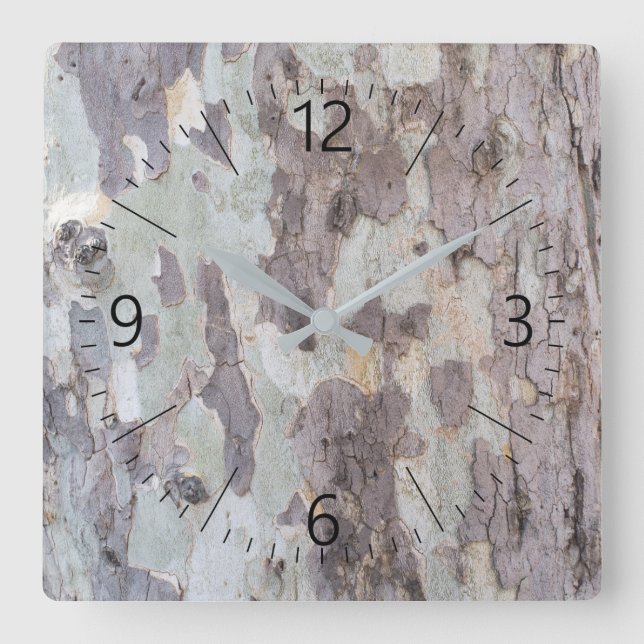 Bark of plane tree square wall clock (Front)