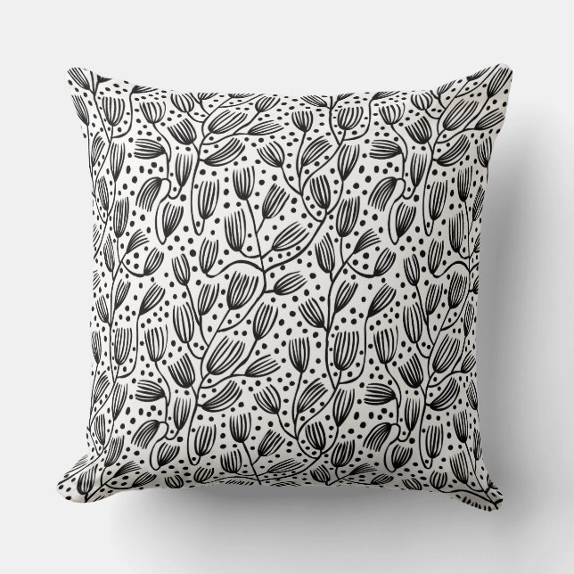 Barkcloth Style Pattern - Black on White Cushion (Front)