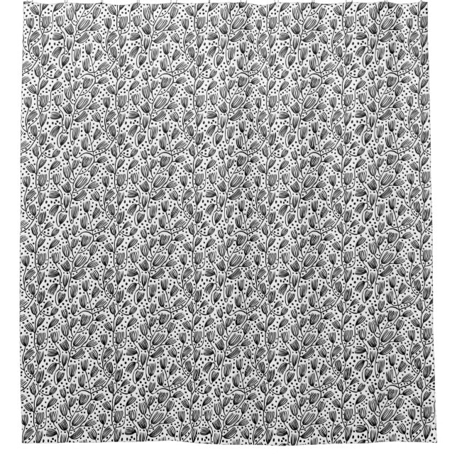 Barkcloth Style Pattern - Black on White Shower Curtain (Front)
