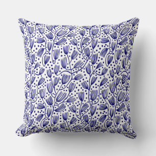 Barkcloth Style Pattern - Dark Navy on White Cushion
