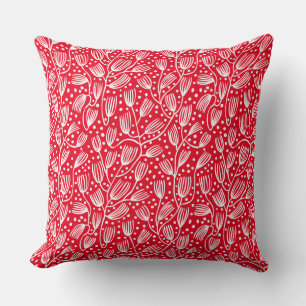 Barkcloth Style Pattern - White on Red E6001D Cushion
