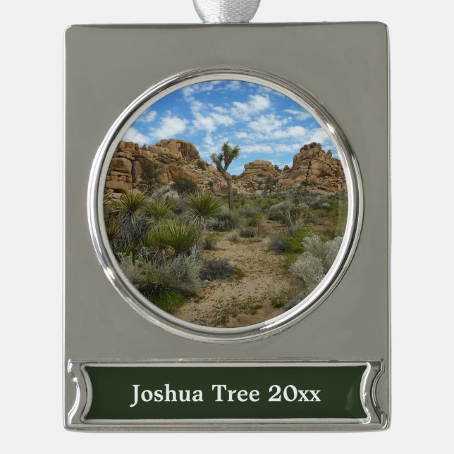 Barker Dam Loop Trail at Joshua Tree National Park Silver Plated Banner Ornament (Front)