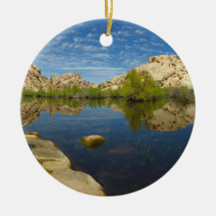 Barker Dam Reflection at Joshua Tree II Ceramic Tree Decoration