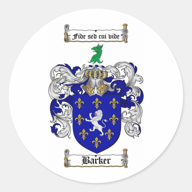 BARKER FAMILY CREST -  BARKER COAT OF ARMS CLASSIC ROUND STICKER (Front)