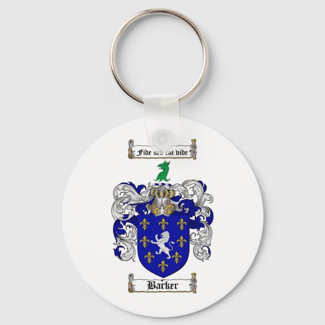 BARKER FAMILY CREST -  BARKER COAT OF ARMS KEY RING (Front)