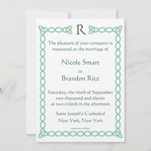 Barley and Celtic Green Wedding Invitation (Front)