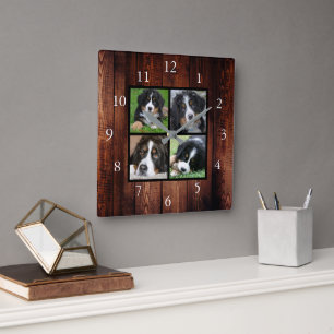 Barm wood pattern Family custom photo collage Square Wall Clock