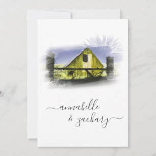*~* Barn American Flag RSVP QR AR19 Wedding Invitation