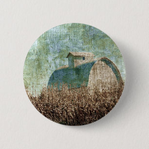 Barn and Corn Field near harvest time 6 Cm Round Badge