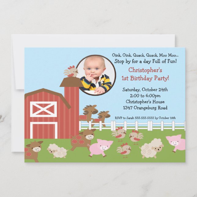 Barn Animal Fun Photo Birthday Invitation (Front)