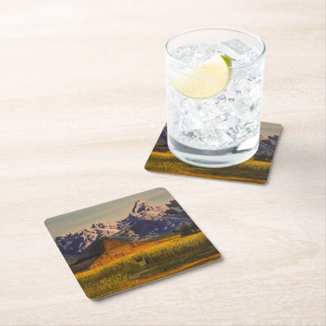 Barn at the Grand Teton, by Gary Poling Square Paper Coaster (Insitu)