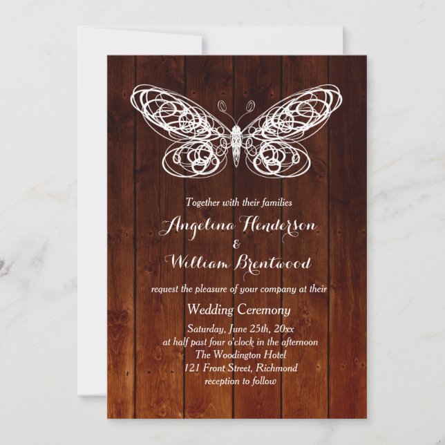 Barn Board Butterfly Wedding Invitation (Front)