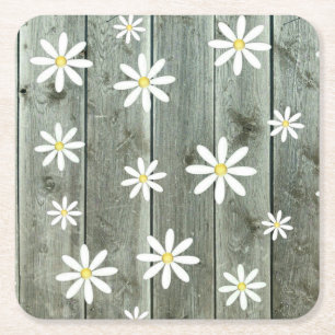 Barn Board Daisy Flower Square Paper Coaster