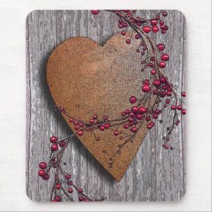 Barn Boards Rusted Heart Mouse Pad