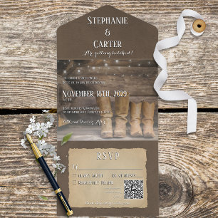 Barn & Boots Rustic Cowboy Western QR Code All In One Invitation