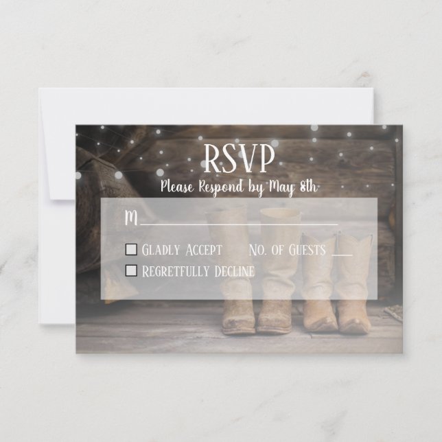 Barn & Boots Rustic Cowboy Western Wedding RSVP Card (Front)