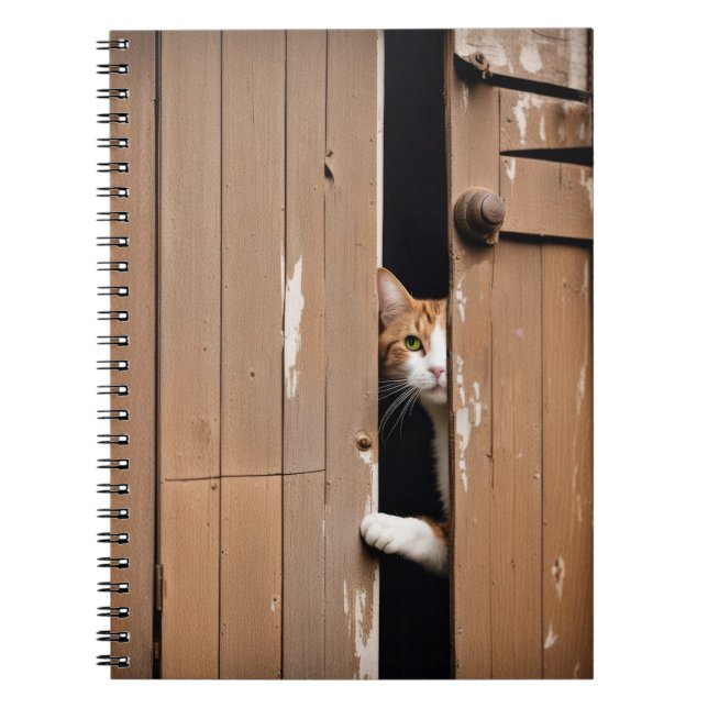 Barn Cat Peeking Around Door Notebook (Front)