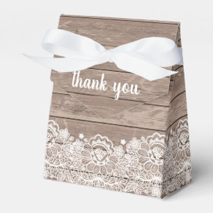 Barn Chic Rustic Brown Wood White Lace Wedding Favour Box