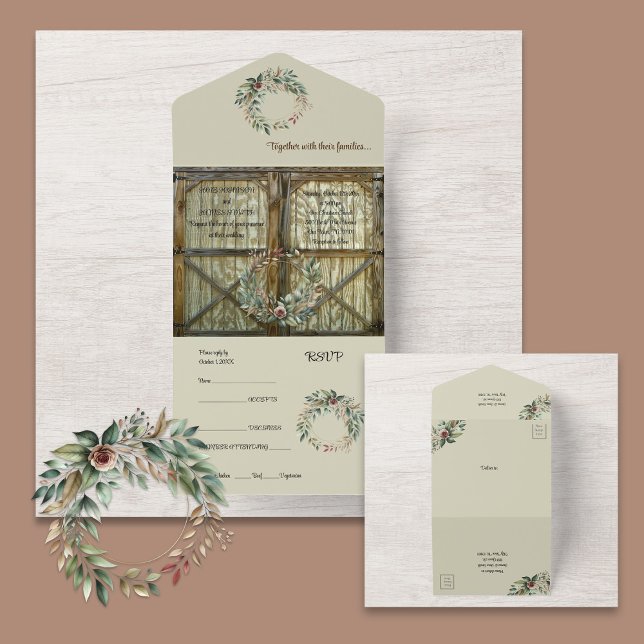 Barn Door and Floral All in One Wedding Invitation (Creator Uploaded)