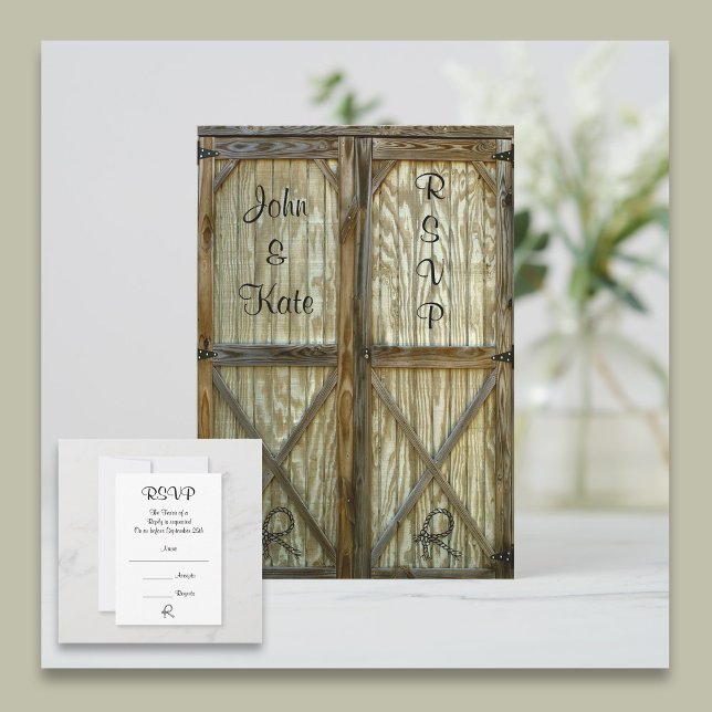 Barn Door Country Wedding RSVP Card (Creator Uploaded)
