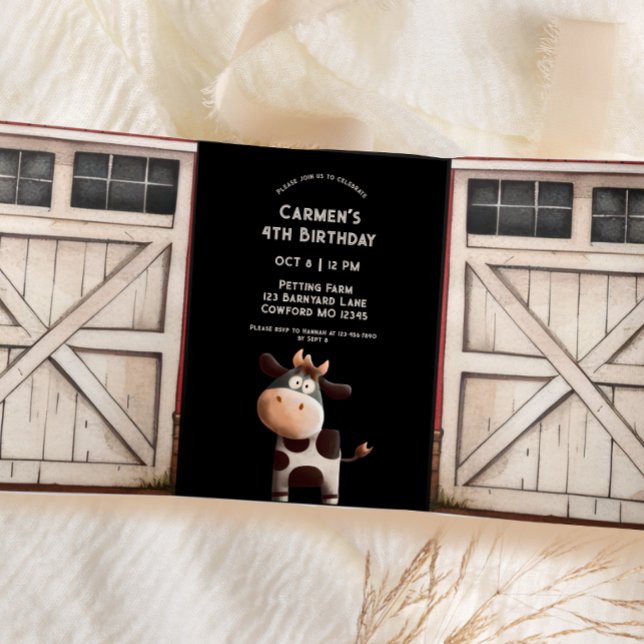 Barn Door Cow Farm Party Tri-Fold Invitation (Creator Uploaded)