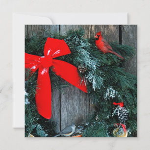 Barn Door Holiday Wreath with Winter Birds Card