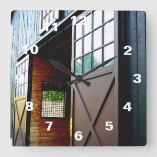 Barn Door Perspective Square Wall Clock