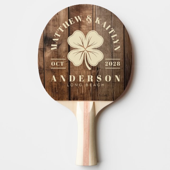 Barn Floor Boards  Irish Clover Wedding Crest Ping Pong Paddle (Front)