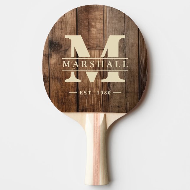 Barn Floor Boards Monogram & Name Overlay Ping Pong Paddle (Front)