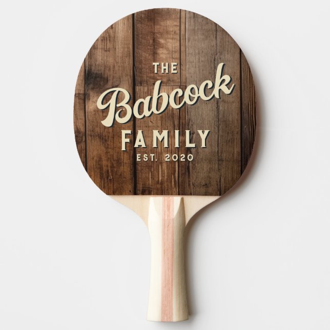 Barn Floor Boards Retro Family Name & Year Ping Pong Paddle (Front)