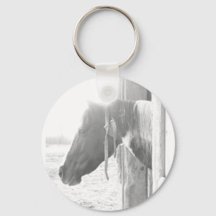 Barn Horse/Black and White Photography Key Ring