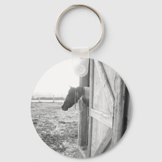 Barn Horse Black and White Photography Key Ring