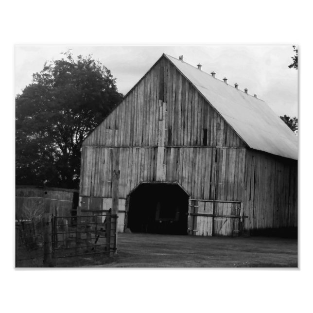 Barn in black and white photo print (Front)