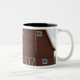 Barn in rural landscape Two-Tone coffee mug