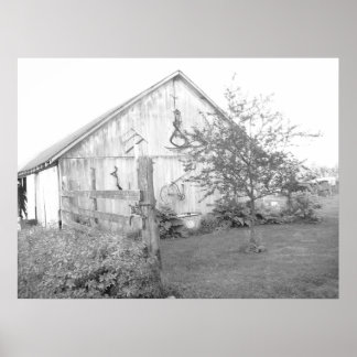 Barn in the Country/black and white photography Poster
