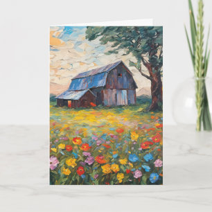 Barn In Wildflower Field Card