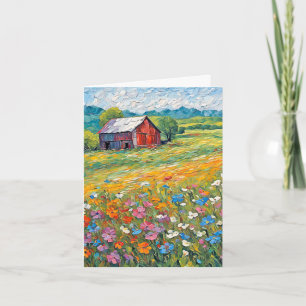 Barn In Wildflower Field Note Card