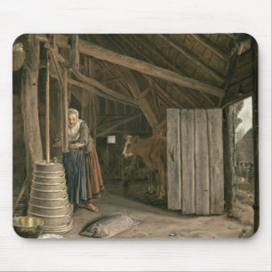 Barn Interior with a Maid Churning Butter Mouse Pad