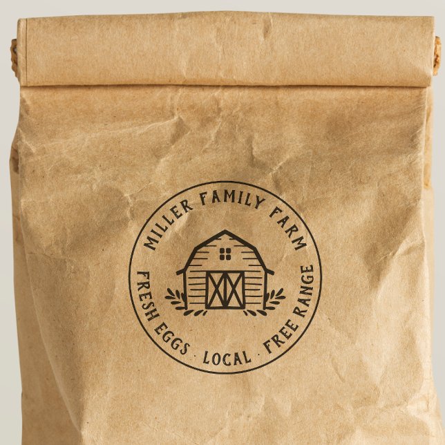 Barn Logo Family Farm Custom Round Chicken Egg Rubber Stamp (Rubber Stamp Mock-up)