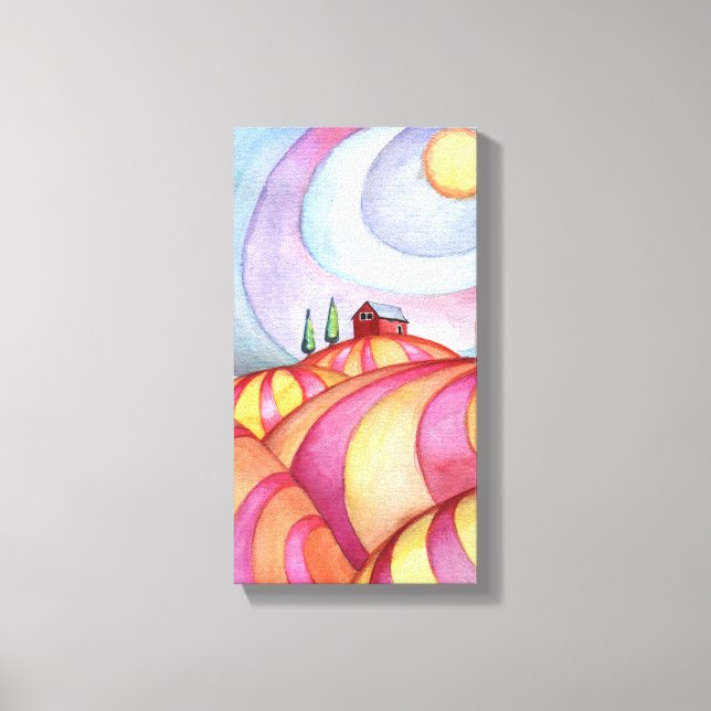 Barn on the Hills Watercolor painting on Canvas Print (Front)