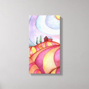 Barn on the Hills Watercolor painting on Canvas Print