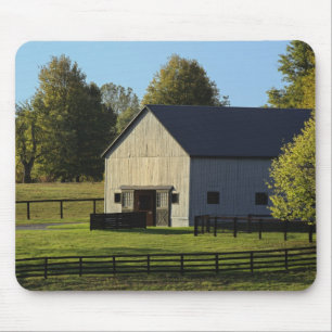 Barn on thoroughbred horse farm at sunrise, mouse pad