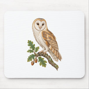 Barn Owl and Acorns for a Nature Inspired Desk Mouse Pad