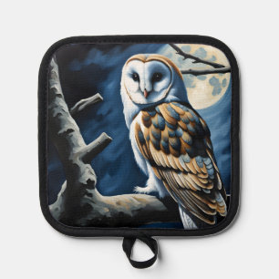 Barn Owl and Full Moon Pot Holder