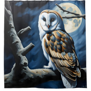 Barn Owl and Full Moon Shower Curtain