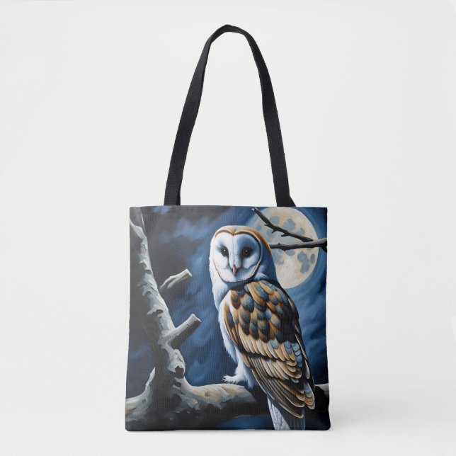 Barn Owl and Full Moon Tote Bag (Front)