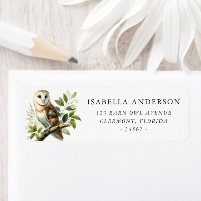 Barn Owl and Greenery Return Address Label (Insitu)