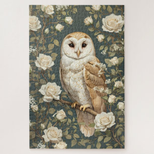 Barn Owl And White Roses William Morris Inspired Jigsaw Puzzle