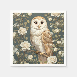 Barn Owl And White Roses William Morris Inspired Napkin